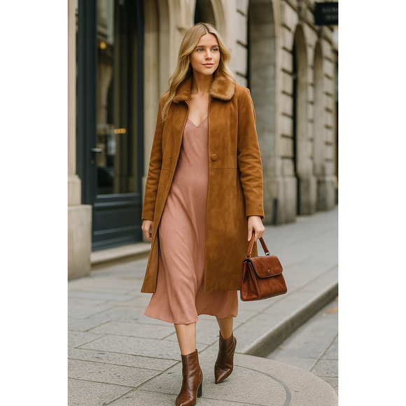 60s Handmade Suede & Fur Swing Coat | Caramel Latte MCM Vintage, Italian Dream - Picture 1 of 13